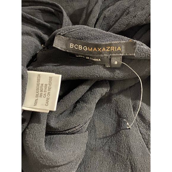 BCBGMAXAZRIA Black 100% Silk Halter Top Sheer SIZE 8 Flowy Deep V Sexy Open Back - Picture 8 of 8